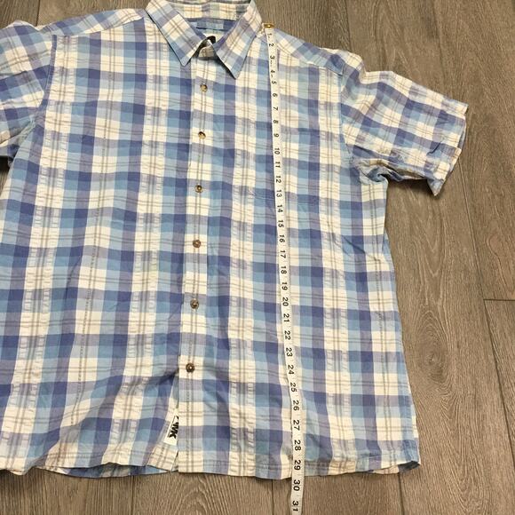 MK Mountain Khakis 100% cotton Blue White Plaid Button up Shirt Mens XL - Picture 7 of 8